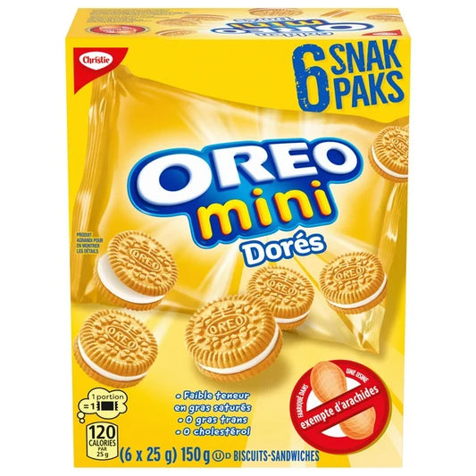 OREO, Mini Golden Cookies, Made in a Peanut-Free Facility, Individually Wrapped, Snack Pack, School Snacks, 150 g (6 Pouches)