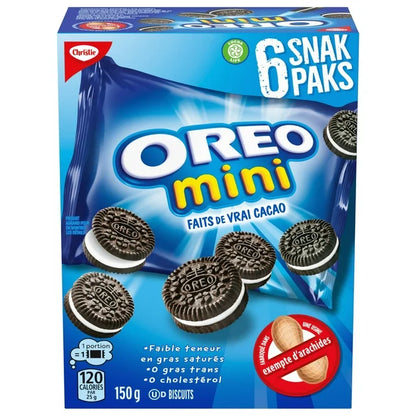 OREO, Mini Original Chocolate Sandwich Cookies, Made in a Peanut-Free Facility, Individually Wrapped, Snack Pack, School Snacks, Baked in Canada, 150 g